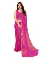 SHREE PAKHI Leheriya Printed Chiffon Saree with Chiffon Blouse for Women