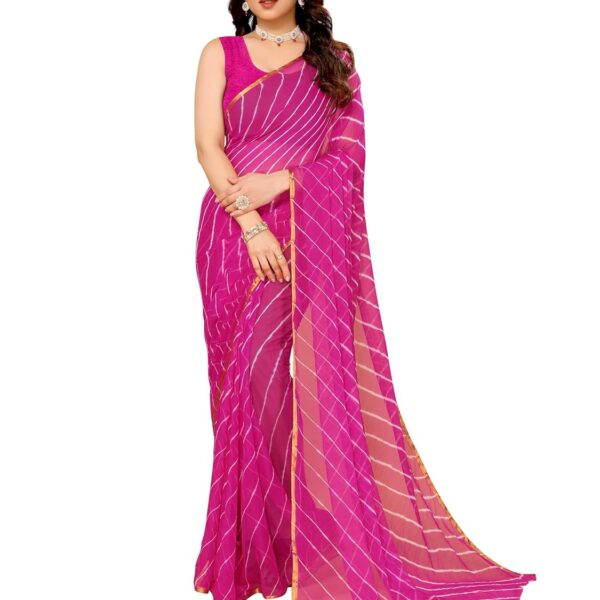 SHREE PAKHI Leheriya Printed Chiffon Saree with Chiffon Blouse for Women