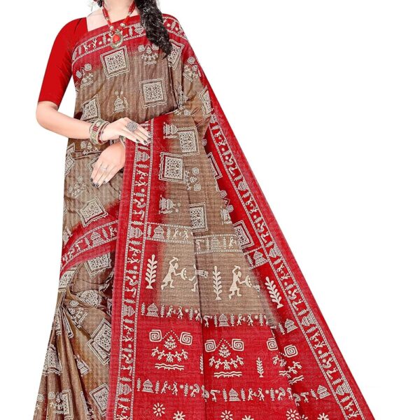 TAMAIRA FASHION Women's Warli Print Pure Cotton Saree Without Blouse Piece(2467_Parent)