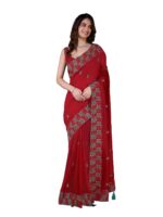 TRENDMALLS Women's Vichitra Silk Embroidery work Saree with Blouse Piece