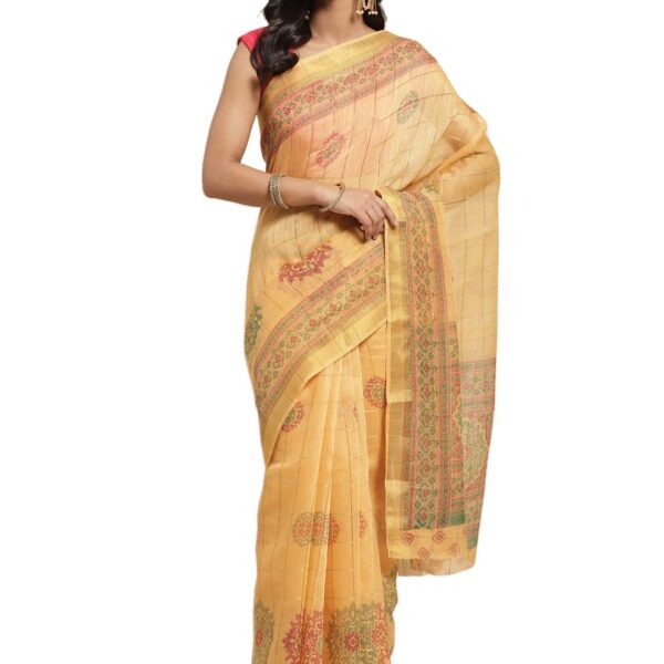 Vaamsi Women's�Cotton Blend�Printed Saree(VSAR1220_Onesize_Orange)