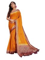 Vardha Women's Banarasi Georgette Saree with Unstitched Blouse Piece - Gold Zari Woven Work Sarees for Wedding (Mohini)