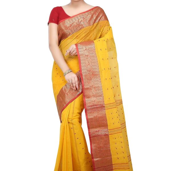 WoodenTant Women's Cotton Saree With Starch in Yellow WCS25