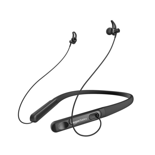 amazon basics in-Ear Wireless Neckband with Mic, Up to 18 Hours Play Time, Bluetooth 5.1, Voice Assistance, Noise Cancellation, IPX4 Water-Resistance, Magnetic Earbuds (Black)