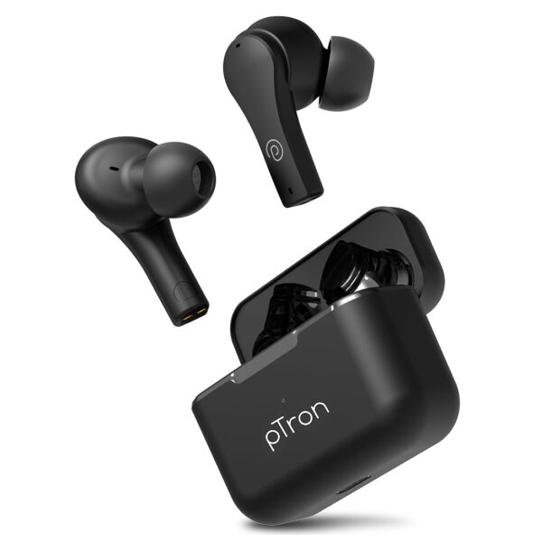 pTron Bassbuds Tango In-Ear TWS Earbuds, TruTalk AI-ENC Calls, Movie Mode, 40Hrs Playtime, Bluetooth 5.1 Headphone with HD Mics, Touch Control, IPX4 Water-Resistant & Type-C Fast Charging (Bold Black)