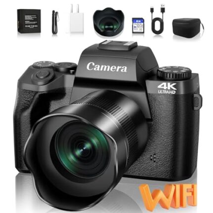 Digital Camera, 4K 64MP WiFi Touch Screen Vlogging Camera, 32GB