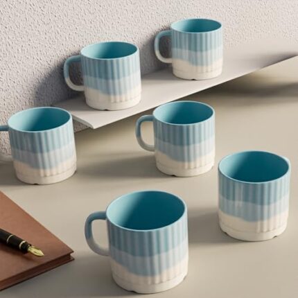 The Earth Store Tritone Sky Blue Fringe Tea Cups Set of 6