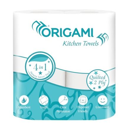 Origami 2 Ply Kitchen Tissue Paper Roll - Pack of 4 (60 Pulls Per