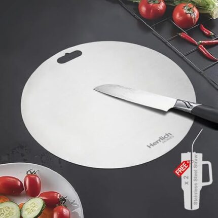 Herrlich Homes Round Stainless Steel Chopping Board for Kitchen |