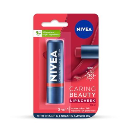 NIVEA Lip Caring Beauty Red Lip Balm | Lip & Cheek Tint with SPF