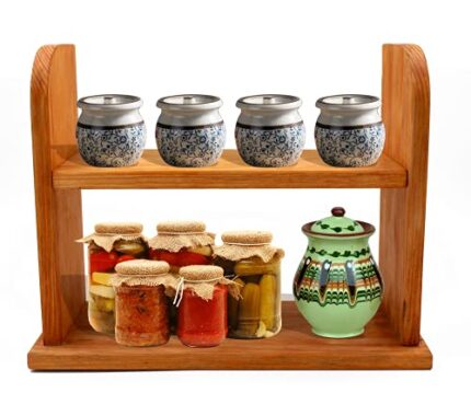 AB SALES 2-Tier Spice Rack Organizer – Solid Wood, Reddish