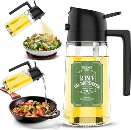 FEXME Oil Dispenser 500ml Oil Sprayer Bottle for Cooking 2 in 1