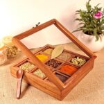 LLUXREEM® Rosewood Wooden Spice Box for Kitchen - Handmade Masala