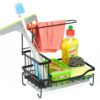 POPCUBE Countertop Sink Organiser for Kitchen with Towel Hanger -Sink Caddy with Brush & Sponge Holder Cup & Drain Tray (Black, Medium)