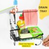 POPCUBE Countertop Sink Organiser for Kitchen with Towel Hanger -Sink Caddy with Brush & Sponge Holder Cup & Drain Tray (Black, Medium) - Image 6
