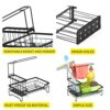 POPCUBE Countertop Sink Organiser for Kitchen with Towel Hanger -Sink Caddy with Brush & Sponge Holder Cup & Drain Tray (Black, Medium) - Image 4
