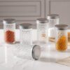 Nestasia Glass Jar 350ml with Lid (Set of 6), Transparent Diamond Textured Glass Containers for Kitchen Pantry, Spice, Masala, Pickles, Pulses, Dry Fruits, Snacks Storage