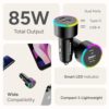 Ambrane 85W Car Charger, Mobile & Laptop Charging (Macbook & Type C Laptops), RGB Light, Dual Port Fast Charging, 65W Type C PD, 20W USB, Works with iPhone, Android, iPad & other Devices (Black, C85R) - Image 2