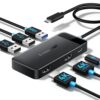 Lemorele USB C Laptop Docking Station, 6-in-1 Dual Display Adapter with 4K Dual HDMI for MacBook Pro, MacBook Air, HP, Dell, Surface, Windows