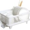 Floraware 3 in 1 Large Glossy Plastic Durable, lightweight & Unbreakable Modular Utensil Basket with Spoon Holder & Removable Dish Drainer Drying Rack for Kitchen Dish Rack Organizers(White)