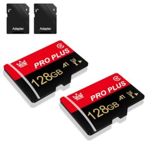 2 Pack Memory Card 128GB with SD Adapter, High Speed Micro SD Card, UHS-I C10 A1 U3 Memory TF Card for Tablet/Mobile Phone/Camera/Car Audio/Game Console (TF171 Red Black 128GB)
