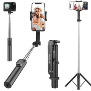 Portable Selfie Stick with Tripod Stand Reinforced 96cm/37.8 inch Long 4 in 1 Bluetooth Selfie Stick Tripod Compact Stable for Mobile Phone Gopro Vlogging Travel,Black