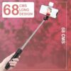 Kratos Selfie Stick Tripod Stand, 3 in 1 Multifunctional Design, Rechargable LED Light with Two Brighness Levels for Make up, Selfie & Photo Shoot, Selfie Stick with Bluetooth Remote (70cm with light) - Image 3