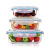 AGARO Borosilicate Glass Containers with Lids, 3 pcs Set, 370ml, 640ml &1040ml, Kitchen, Microwave, Oven & Freezer Safe, Baking Dish, Rectangle, Baking Tray, Scratch Resistant, Transparent