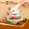 AGARO Borosilicate Glass Containers with Lids, 3 pcs Set, 370ml, 640ml &1040ml, Kitchen, Microwave, Oven & Freezer Safe, Baking Dish, Rectangle, Baking Tray, Scratch Resistant, Transparent - Image 2