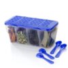 4 in 1 Multipurpose 4 Section Kitchen, Fridge Storage Airtight Container Set for Vegetables, Dryfruits, Spices, Groceries, and Pickles with 4 Spoons Storage Set 1800 ml- (Blue, Pack of 1)