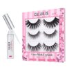 CALAILIS False Eyelash, Eye Makeup Lash 3D Faux Mink Fake Eyelash Long Natural Eyelashes 3 Pairs with 5g False Eyelash Glue (CS17)