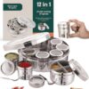MARU 12 IN 1 Spice Box Stainless Steel with Middle Container Partitions | Masala Dabba Steel Masala Box For Kitchen Steel | Masala Dani For Kitchen See Through Lid (Size 13 Large 21.5cms) Silver