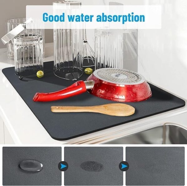 Kitchen Utensil Dish Drying Mat | Quick Dry Water Absorbent mat | Placemat for Dish Drying with Non-Slip Rubber Backed | Super Draining Mat for Kitchen - Image 2