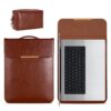 SwooK Laptop Sleeve 13 inch Case for 2020 M1 MacBook Air New, 12.9" iPad Pro, 13.5" Surface, MateBook X, PU Leather Waterproof Computer Cover Bag with Pouch, Tan - Image 2