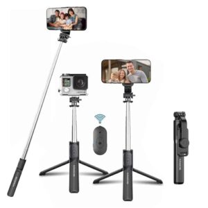 Kratos Extendable Selfie Stick Tripod Stand up to 100 cms Long, 360° Rotation, Compatible with iPhone, Samsung, Vivo, Redmi, Oppo, Gopro and All Smartphones with Bluetooth Remote